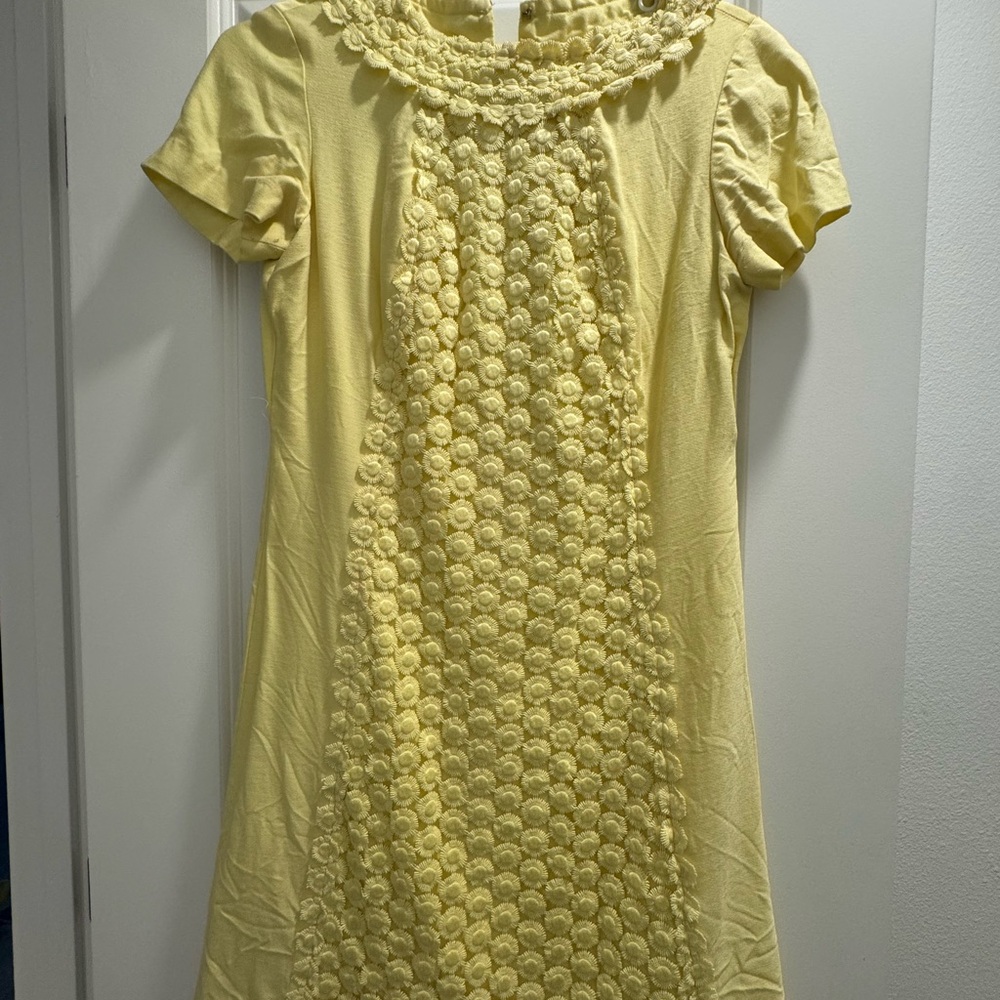 Yellow Textured Short Sleeve Dress